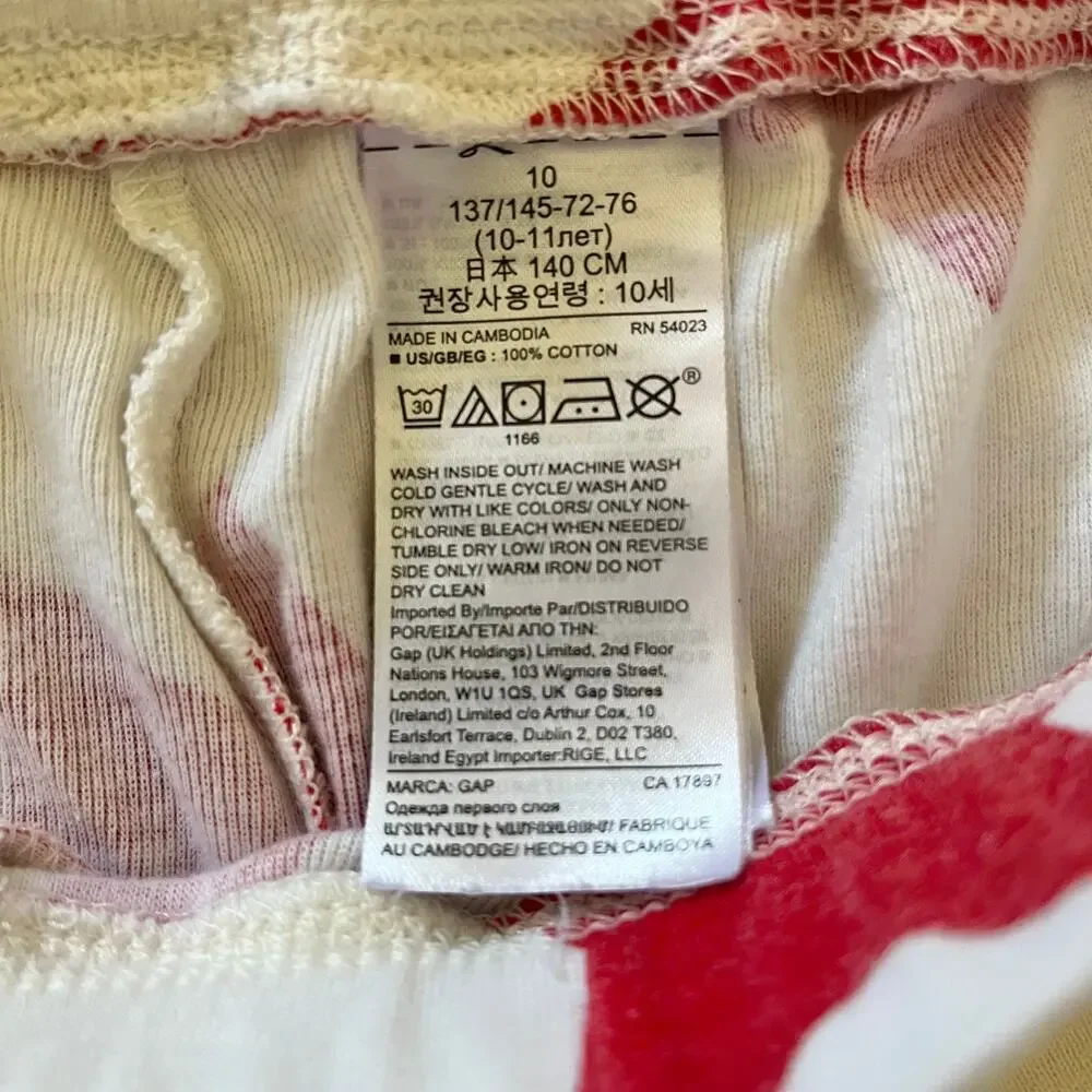 Gap Kids Red Star Two-Piece White Cotton Unisex Pajamas Youth Size 10